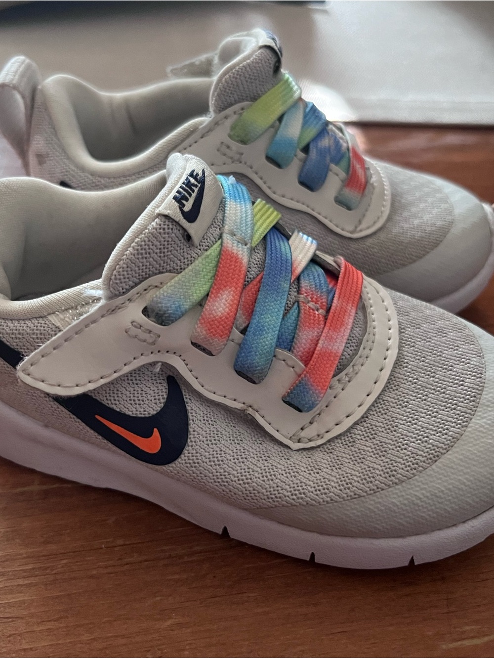 Nike Toddler Size 6 Gray Sneakers with Rainbow Laces